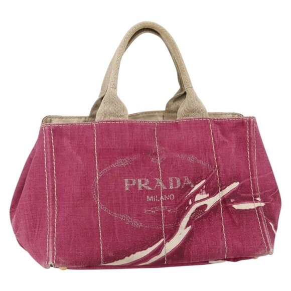 Prada Handbags - PRADA Canapa MM Hand Bag Canvas Pink Gold Auth